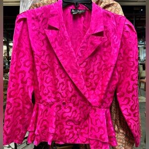 Vintage 90s peplum 🩷swing blouse by Johnathan Martin- leopard pink statement top